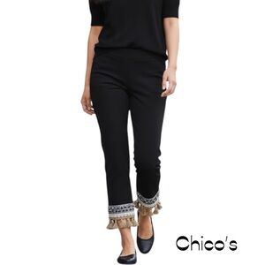 Chico’s Black So Slimming Studded Fringe Ankle Pants NWOT Size 6